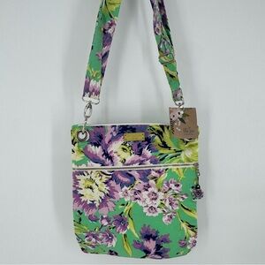 Lillie Gwen Design Womens Crossbody Bag Green Purple Floral Purse‎ Handbag New